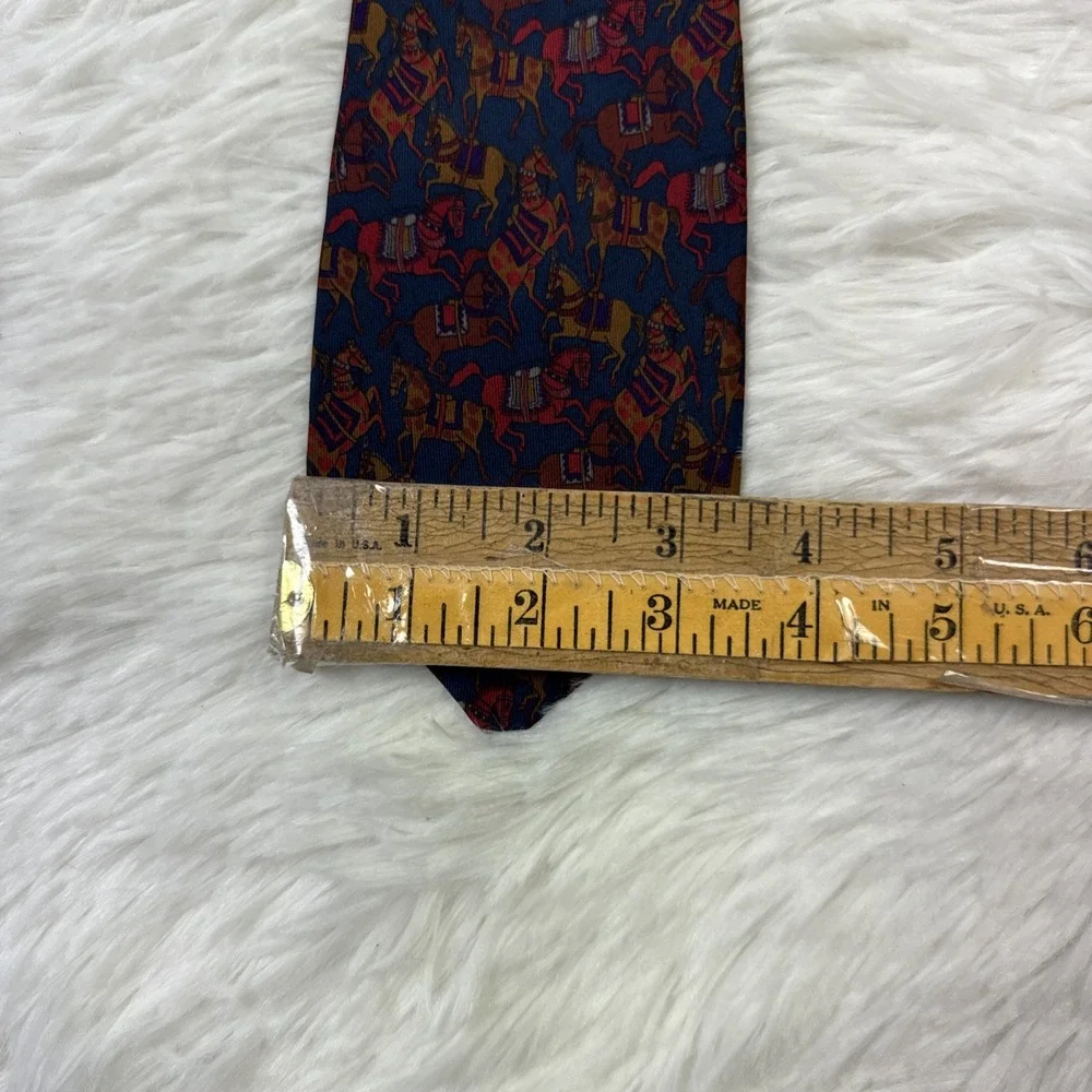 Salvatore‎ Ferragamo Men's Silk Tie Blue Horses Motif Made in Italy Designer